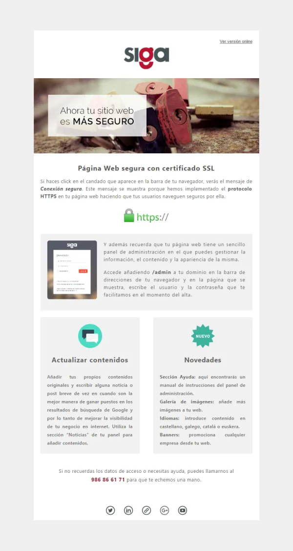 Captura de la newsletter para campaña de marketing de SIGA (2015)
