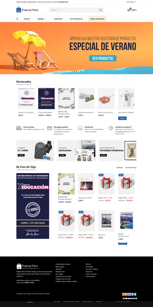 Captura de la web de la tienda oficial de Faro de Vigo