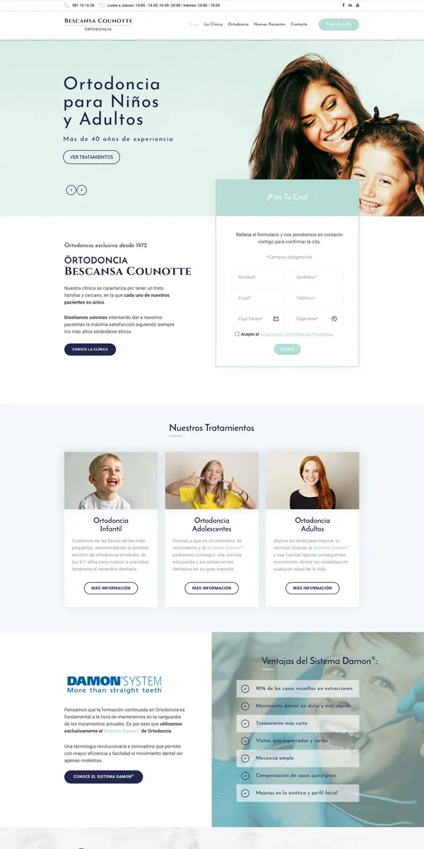 Captura web de la clínica Ortodoncia Bescansa Counotte