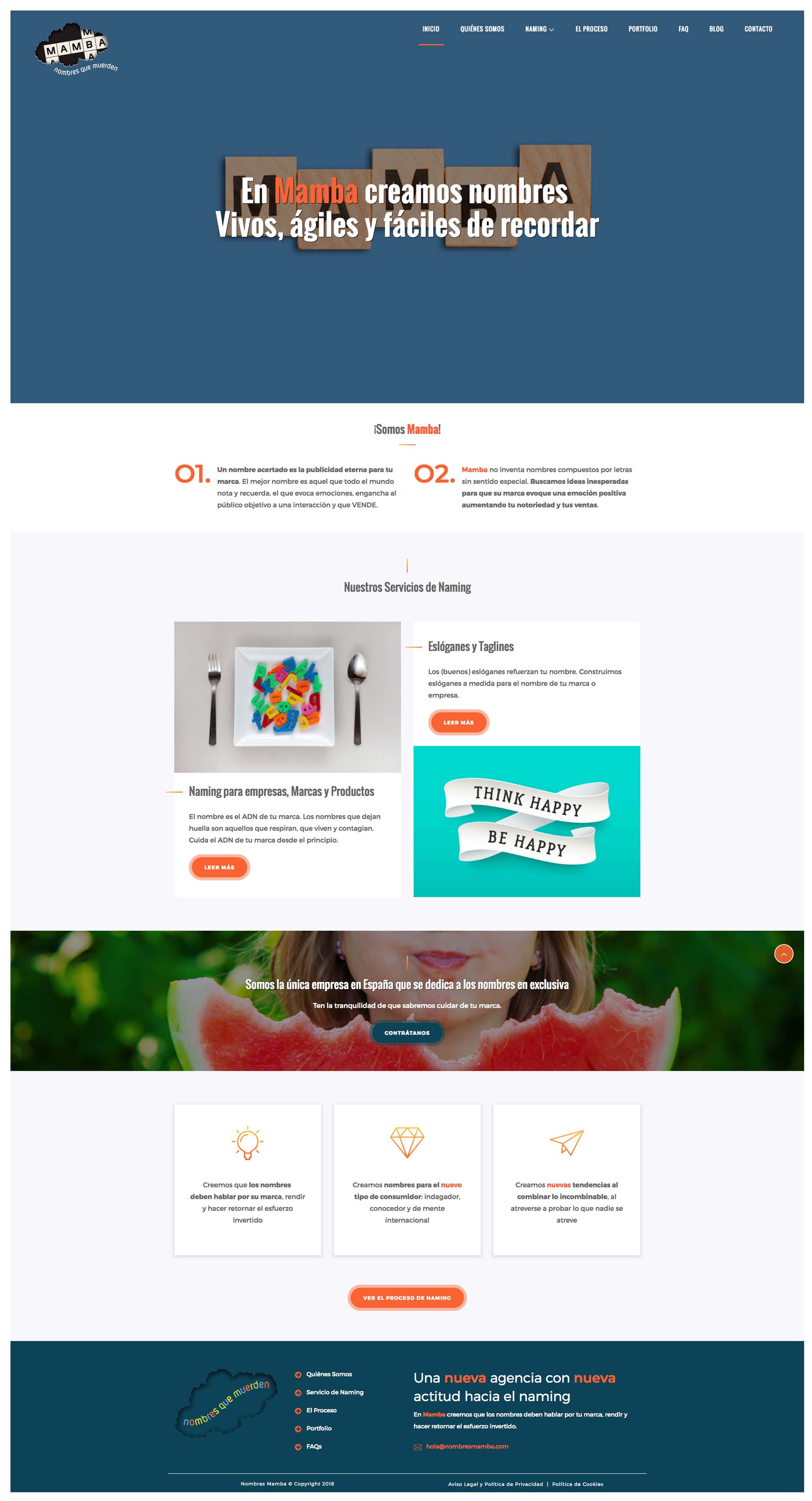 Captura web de la empresa Mamba: Agencia de Naming
